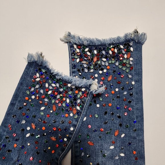 Pilcro & The Letterpress Mid Rise Jewel Hem Slim Straight Ankle Jeans - Picture 4 of 10